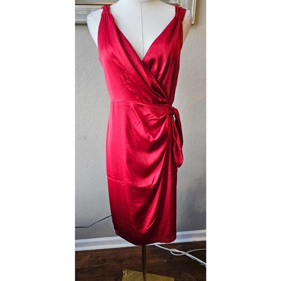 NWT The Limited Fashion‎ Satin Sleeveless Cocktail Wrap Dress Women Size XS Red - Picture 1 of 7